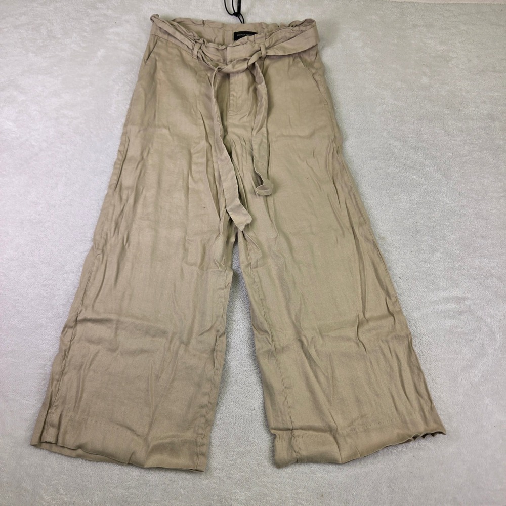 Banana Republic Khaki Tan Wide Leg Paperbag Waist Tie Belt Trousers Size 8